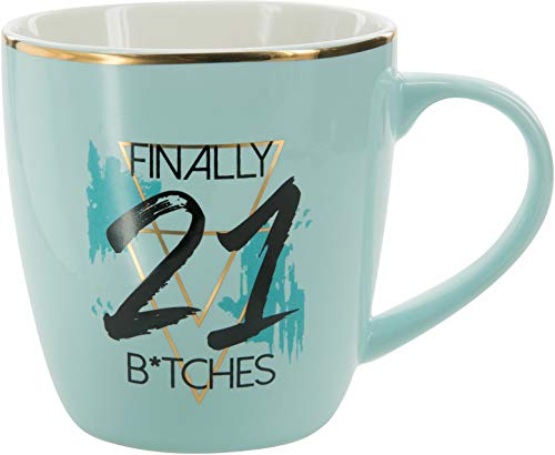 Pavilion Gift Company 12200 Finally 21 Btches-Blue & Gold 17oz Birthday Coffee Cup Mug, Blue