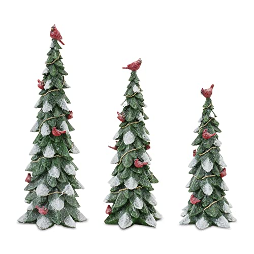 Melrose 86334 Tree with Cardinal Figurine, Set of 3, 18.5-inch Height, Resin