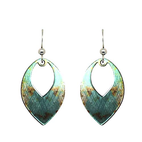 Turquoise Stone Earrings, 1.5" open leaf, made in the U.S.A. by d&