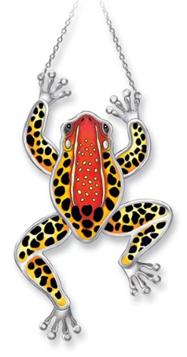 Amia Red-back Poison Dart Frog Suncatcher, Hand Painted Glass, 11-1/2-Inch by 6-1/2-Inch