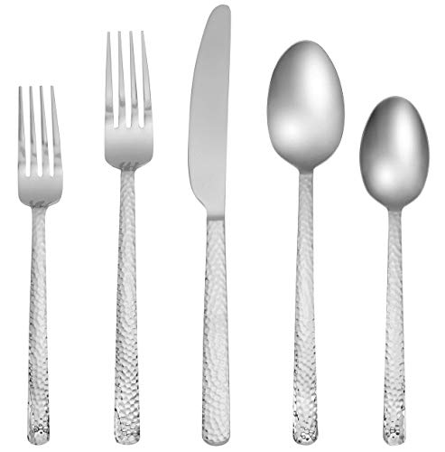 Cambridge Silversmiths Henrietta Hammered 20-Piece Flatware Silverware Set, Stainless Steel, Service for 4, Includes Forks/Spoons/Knives