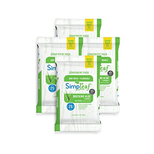 Simpleaf Brands Flushable Wet Wipes | Paraben & Alcohol Free | Safe for Sensitive Skin | Soothing Aloe Vera & Vitamin E Formula | (25-Count) 4 Pack‚Äö√Ñ¬∂