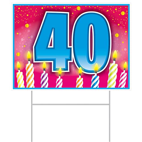 Beistle Plastic 40th Birthday Yard Sign With Stake Outdoor Lawn Party Decorations, 11.5" x 15.5", Multicolored