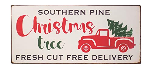 CWI Col House Designs Red Truck Southern Pine Christmas Tree Metal Sign - Farmhouse Christmas Red Truck Decor - Vintage Christmas Decor