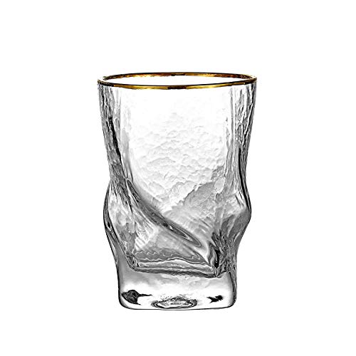 EVEREST GLOBAL Hammered Twist Gold Rim Highball Glasses set of 4 European Style Creative Drinking Water Glass for Home Bar any Occasion Cups (Short 9.6 oz)