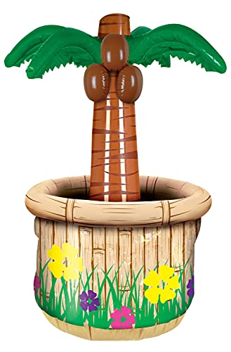 Beistle Plastic Novelty Inflatable Palm Tree Drink Beverage Cooler for Indoor Outdoor Luau Tropical Beach Theme Parties Hawaiian Birthday Decorations, 18" x 28", Multicolored