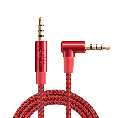 CableCreation TRRS Cable, 3FT 3.5MM Male to Male 4 Pole Right Angle Audio Stereo HiFi Cable with Silver-Plating Copper Core (Microphone Compatible),24K Gold Plated,Red