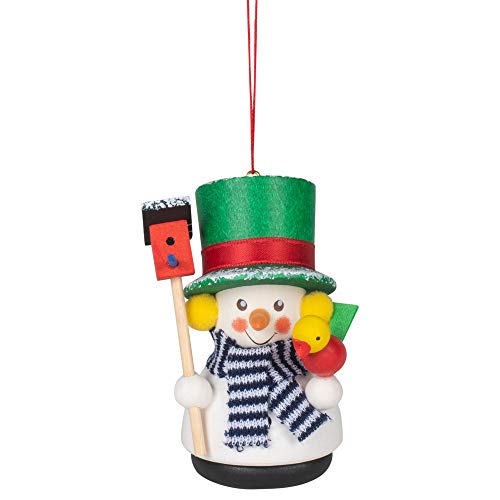 Chubby White Snowman with Birdhouse 3.5 x 2 Wood Decorative Hanging Ornament
