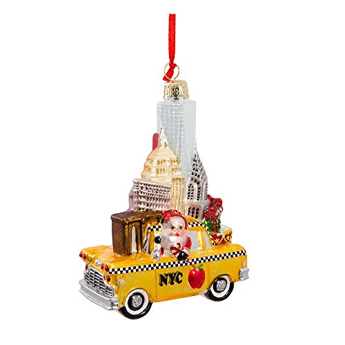 Kurt Adler 5" NYC Santa in Taxi Glass Ornament