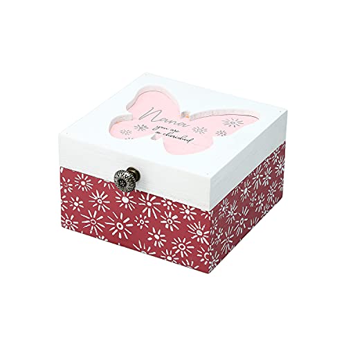 Pavilion Gift Company Butterfly Keepsake Dish Lid-Nana You are So Cherished Jewelry Box, 4.5" Square, Pink, Purple & Silver