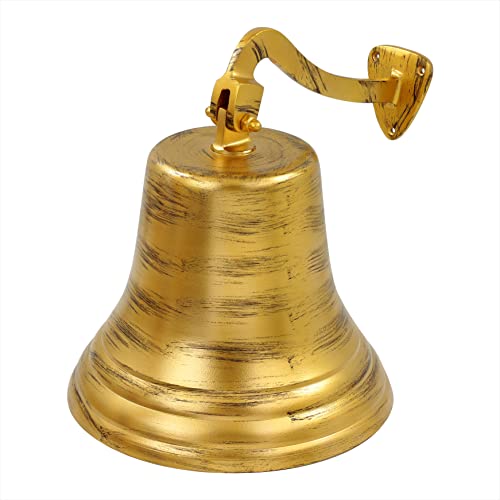 11" Golden Antique Brushed Brass Nautical Decorative Boat's Functional Bell with Brass Clapper | Rustic Antique Finish - Shipwrecked Bell | Nagina International
