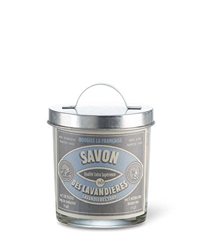 BLF Bougies La Fran‚àö√üaise 425610 Lavender Soap Natural Wax Scented Candle, 40-Hour Burn Time, Lavandiere's Soap, Made in France, 3.27-inch Height