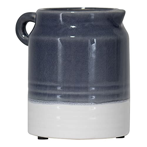 Foreside Home & Garden Blue and White Striped Glazed Ceramic Vase