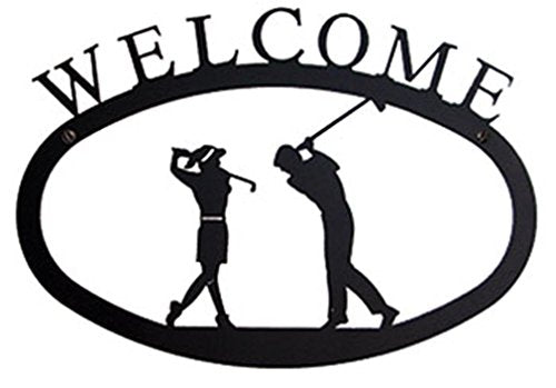 Village Wrought Iron WEL-156-L Large Welcome Sign Two Golfers by Village Wrought Iron