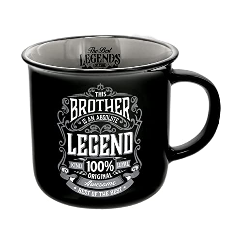 Pavilion Gift Company - Brother Absolute Legend - Ceramic 13-ounce Campfire Double Sided Mug, Brother Mug, Brother Gifts, 1 Count, Black/Gray