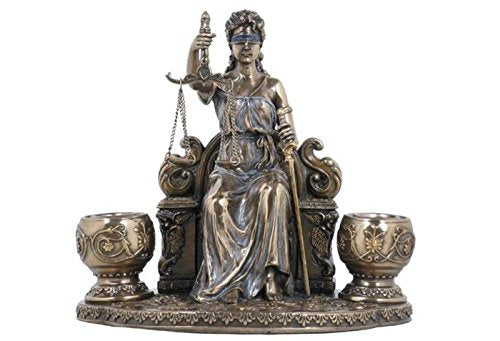 Unicorn Studio VERONESE Lady Justice Sitting Statue Candle Holder, Bronze Powder Cast