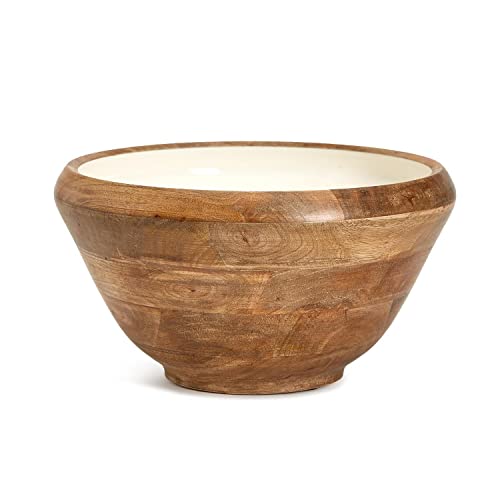 Two's Company Large Hand-Crafted Wood Bowl w/Inside White Enamel