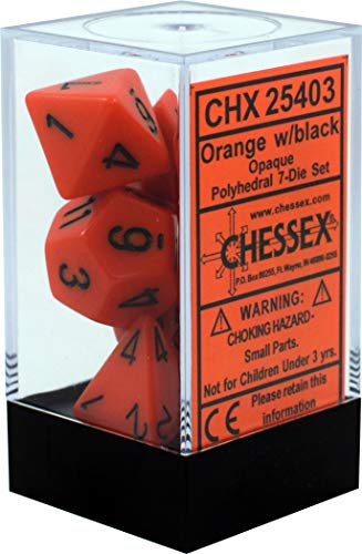 Chessex Polyhedral 7-Die Opaque Dice Set - Orange with Black CHX25403