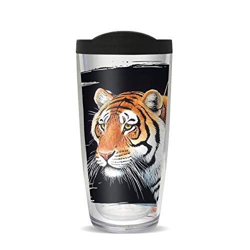 Freeheart Tiger Scratchboard, Black Lid Tumbler Cup 16 Oz, Temperature Retention, Thermal Insulated, Dishwasher and Microwave Safe, JQ Collection