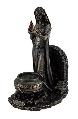 Unicorn Studio Resin Statues Brigid Goddess of Hearth & Home Standing Holding Sacred Flame Statue 7 X 9.5 X 5.5 Inches Bronze
