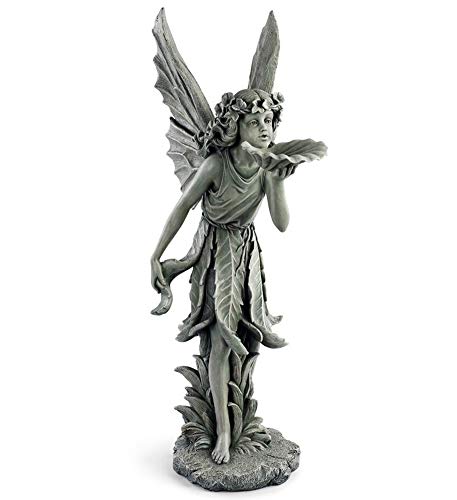 Napco Garden Green Fairy Angel Pewter Grey 38 x 21 Resin Stone Wild Bird Feeder