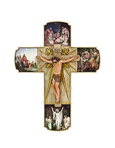 Roman Josephs Studio Life of Christ Crucifix Depicts Christ on The Cross in The Center and Four Scenes from His Life Statue, 12-Inch