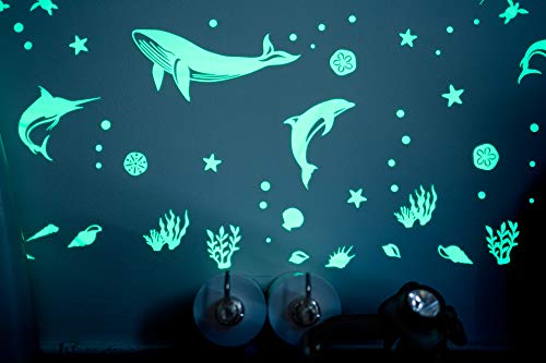 GLOPLAY Sea Animal Series (48pcs/Pack), Glow in The Dark Educational Wall Stickers, The Eco-Friendly and Brightest Wall Stickers for Ceiling, Bathtime, Bedroom, Party, Decor, Made in Japan