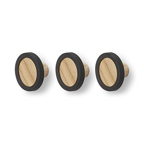 Umbra Hub Wall Hook, Set of 3, Black/Natural