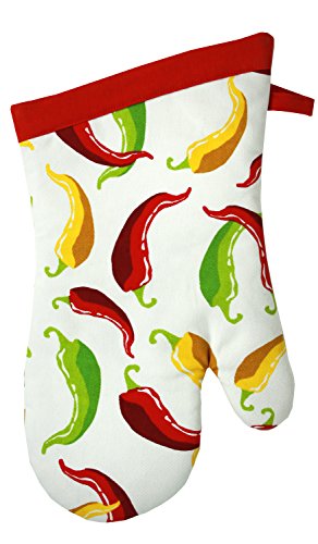 MUkitchen 100% Cotton, Terry-Lined Designer Oven Mitt, Chili Pepper - 13 inch