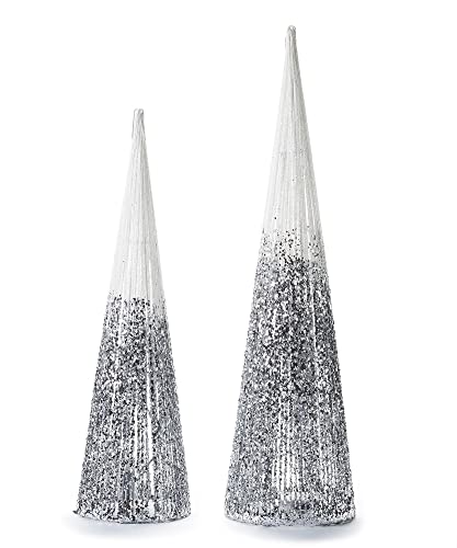 Giftcraft 659136 Christmas LED Cone Tree, Set of 2, Wire, Cotton and Glitter