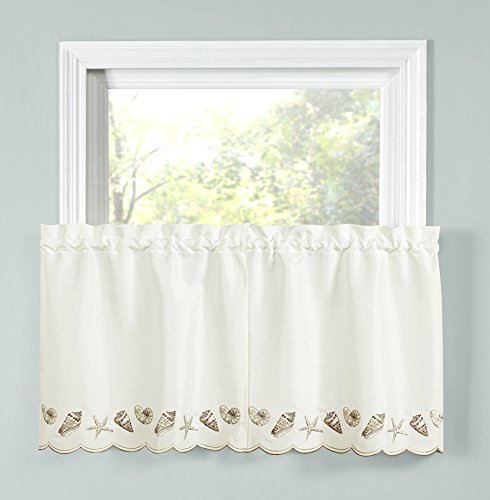 Belle Maison Renaissance Home Fashion Seashells Embroidered Tier Pair, 56 in x 24, Natural