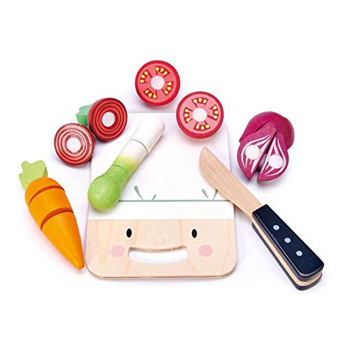 Tender Leaf Toys - Mini Chef Chopping Board - Pretend Food Play Cutting Toys with Various Vegetables, Cutting Board and Knife for Age 3+