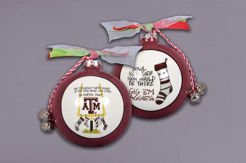 Magnolia Lane Christmas Hanging Ball Ornament with Ribbon and Bell, 3.5-inch Diameter, Holiday Season Christmas Tree Decoration (Texas A&M Aggies Stockings)