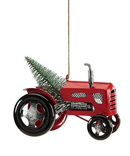Giftcraft 663318 Christmas Tractor with Tree Ornament, 3 inch, Metal