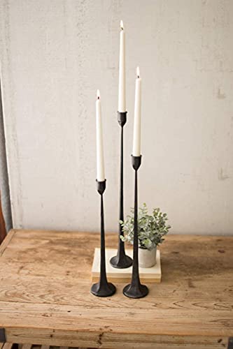 Kalalou Set of 3 Tall Cast Iron Taper Large Candle Holders