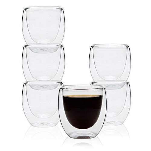 ComSaf Espresso Cups Glass 2.7 OZ - Set of 6, Shot Cups Double Wall Thermo Insulated Mugs Tumblers for Hot/Cold Drink, Clear