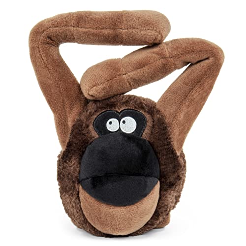 Worldwise goDog Action Plush Ape | Animated Squeaker Dog Toy | Battery-Free Bite-Activated Motion | Reinforced Seams