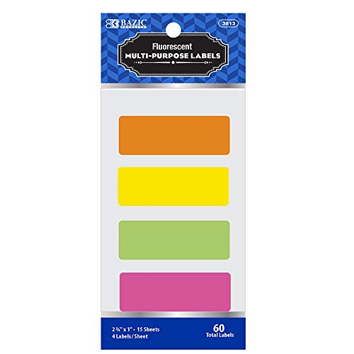 BAZIC All Purpose Label 2 3/4" X 1" Self Adhesive Shipping Labels Mailing Label, Easy to Peel Address Labels, Assorted Neon Color (60/Pack), 1-Pack