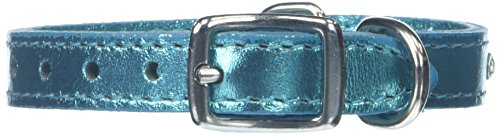OmniPet 6087-MTQ12 Signature Leather Crystal and Leather Dog Collar, 12", Metallic Turquoise