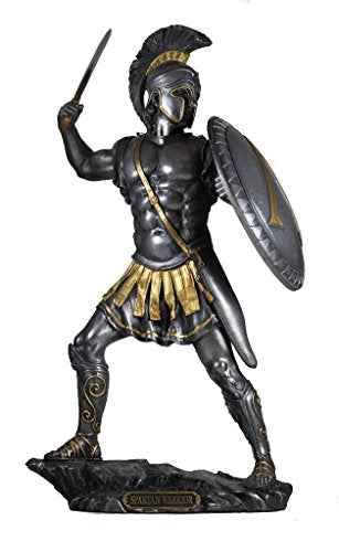 Unicorn Studio 13.25 Inch Spartan Warrior with Sword and Hoplite Shield, Pewter