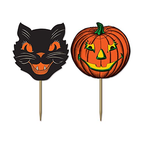 Beistle Vintage Pumpkin and Black Cat Halloween Picks - 50 Pcs