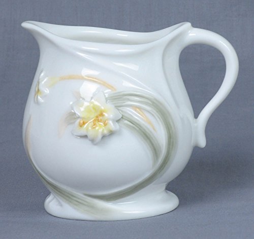 Unicorn Studio 3.5 Inch Glazed White Porcelain Creamer w White Lily Leaves Stems