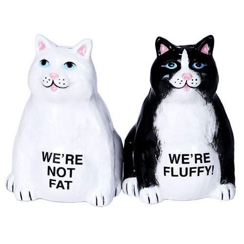 Pacific Trading Giftware Fluffy Fat Cats Ceramic Magnetic Salt and Pepper Shaker Set