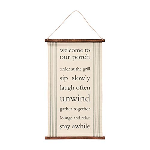 Mud Pie Porch Greetings Fabric Door Hanger, 40" x 24",Cream