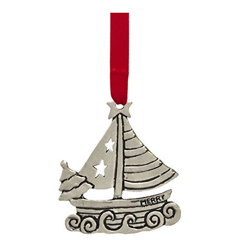 Basic Spirit Sailboat Christmas Ornament Pewter Handmade