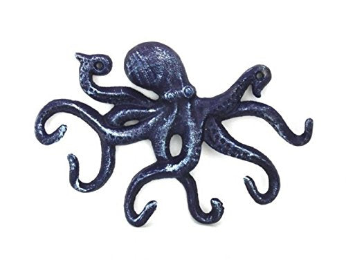 Hampton Iron Rustic Octopus Hook 11" Decoration-Antique Vintage Cast Iron, Solid Dark Blue