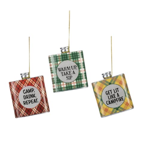 Ganz MX181812 Camping Flask Ornaments, 3.38-inch Height, Resin and Polyresin, Set of 3