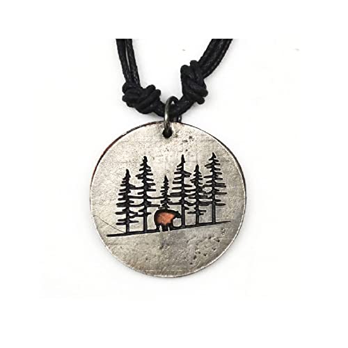 ANJU JEWELRY Pewter Cotton Cord Necklace - Bear & Trees