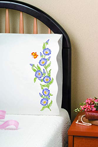 Design Works Crafts Tobin Stamped Pillowcases, Morning Glories, 20" x 30" Embroidery Kit