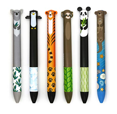 Snifty Twice as Nice 2 Color Click Pens - Cute Creatures - Set of 6